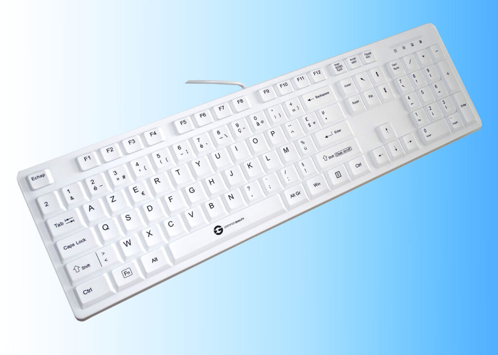 clavier médical, silicone, filaire, blanc, usb, étanche